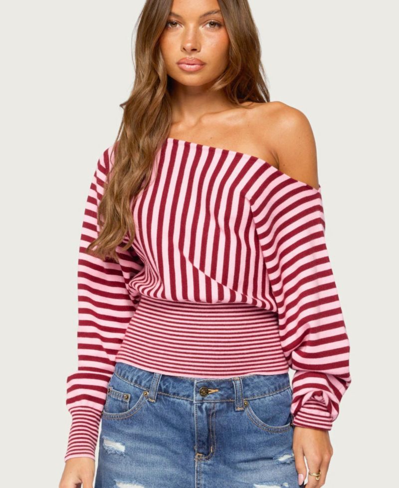 Women's Brida Off-the-Shoulder Long-Sleeve Striped Sweater