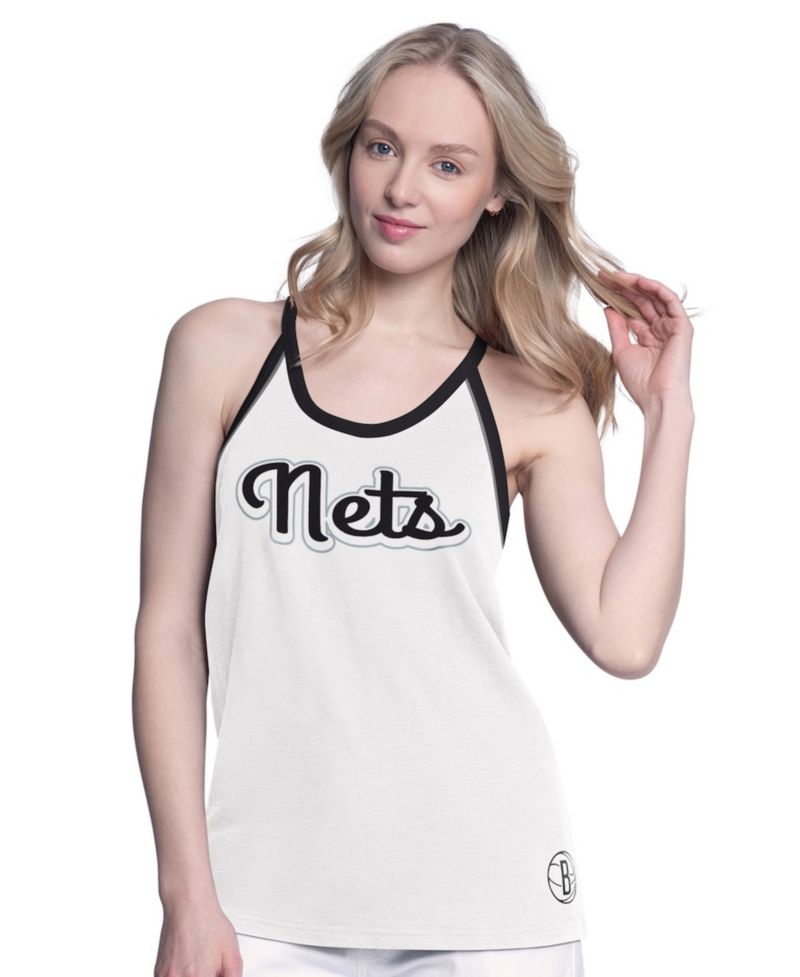 Women's White Brooklyn Nets Curveball Racerback Scoop Neck Slub Tank Top