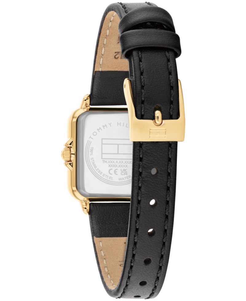 Women's Quartz Black Leather Strap Watch, 22.5mm