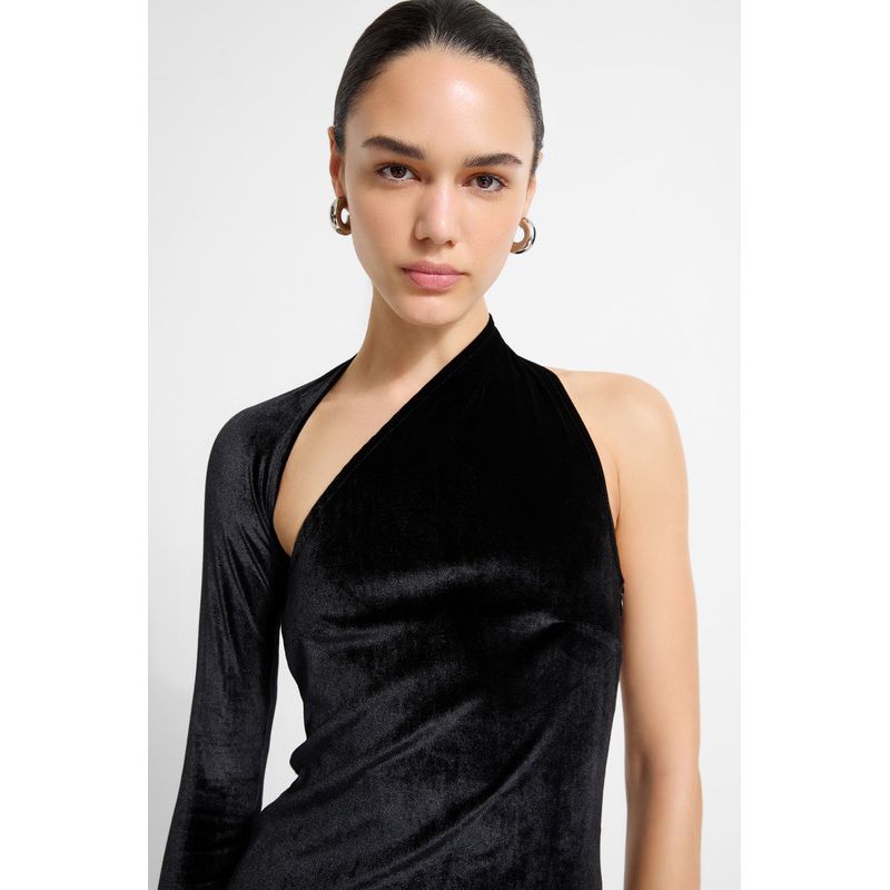 Women's Manhattan Velvet Side-Slit Open-Back One-Shoulder Evening Gown