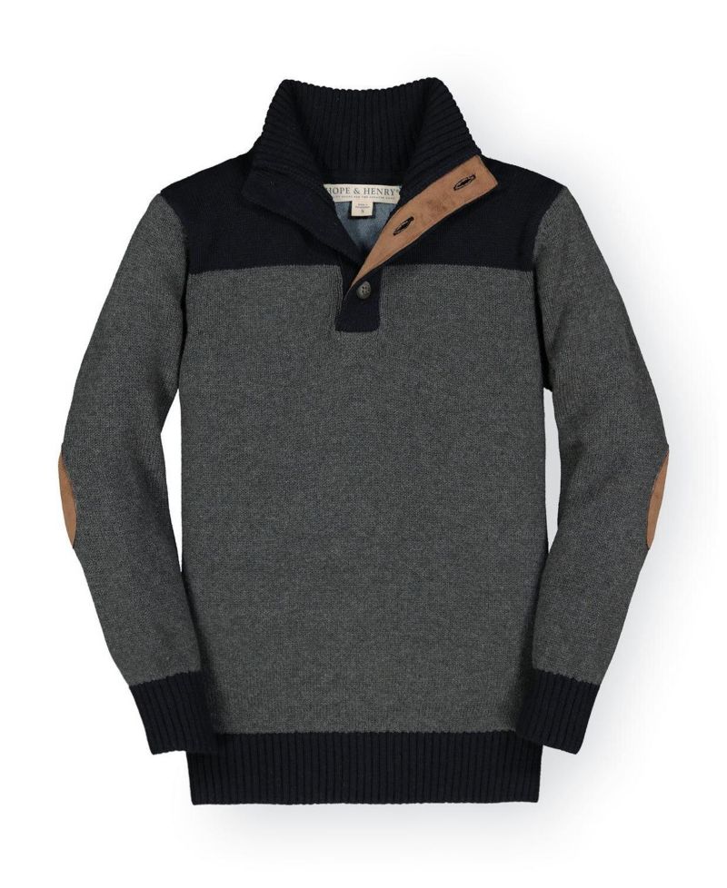 Little Boys Hope and Henry 5- 7 Organic Mock Neck Sweater with Elbow Patches
