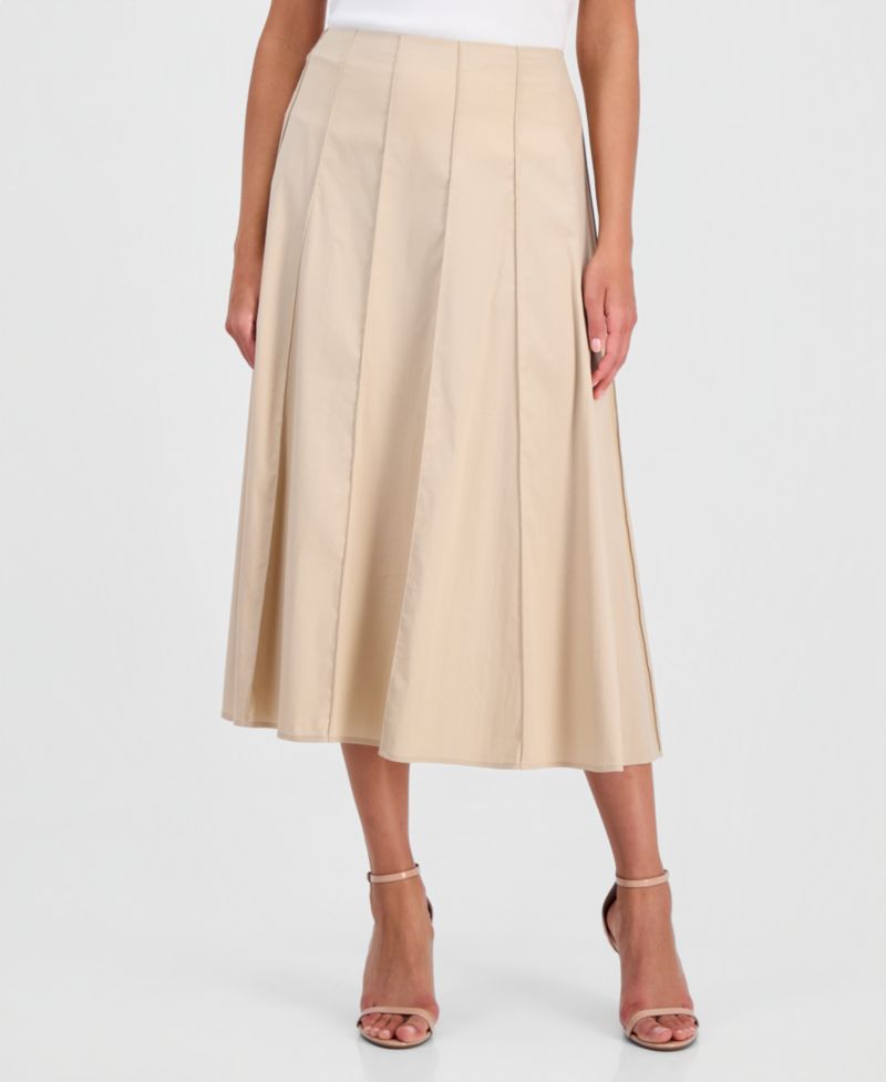 Petite Pull-On Paneled A-Line Midi Skirt