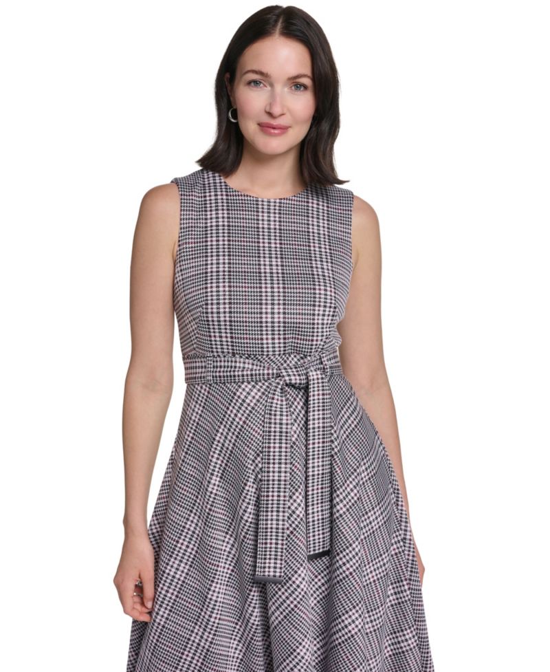 Women's Sleeveless Belted Ponte A-Line Midi Dress