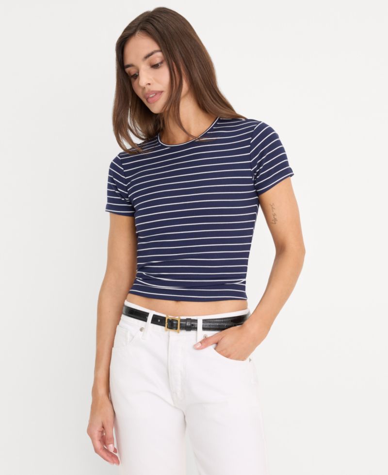 Women's Striped Short-Sleeve Crop T-Shirt