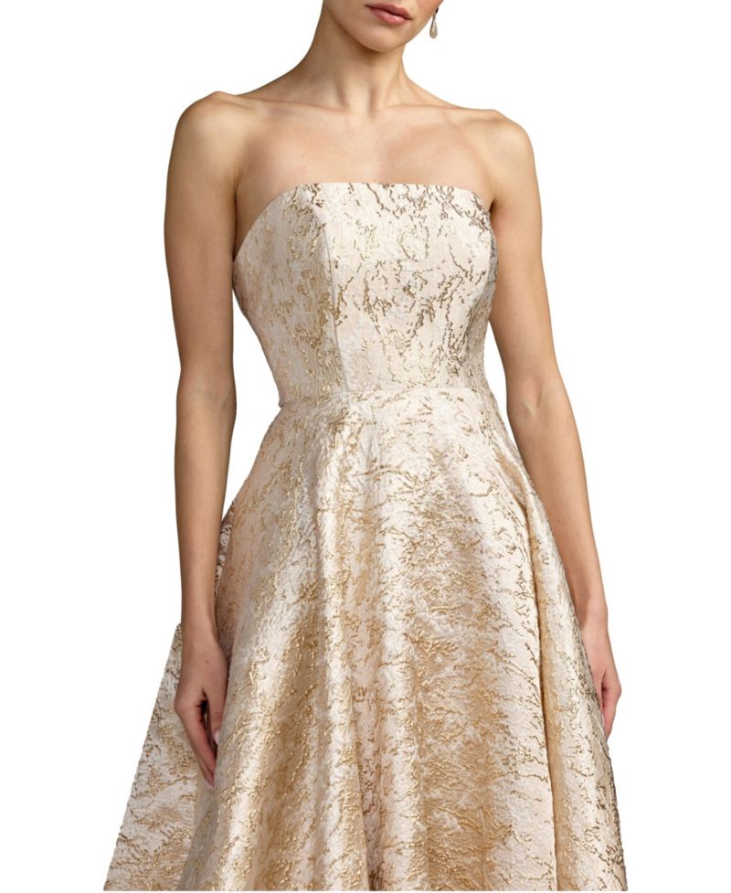 Women's Strapless Metallic Brocade Ball Gown
