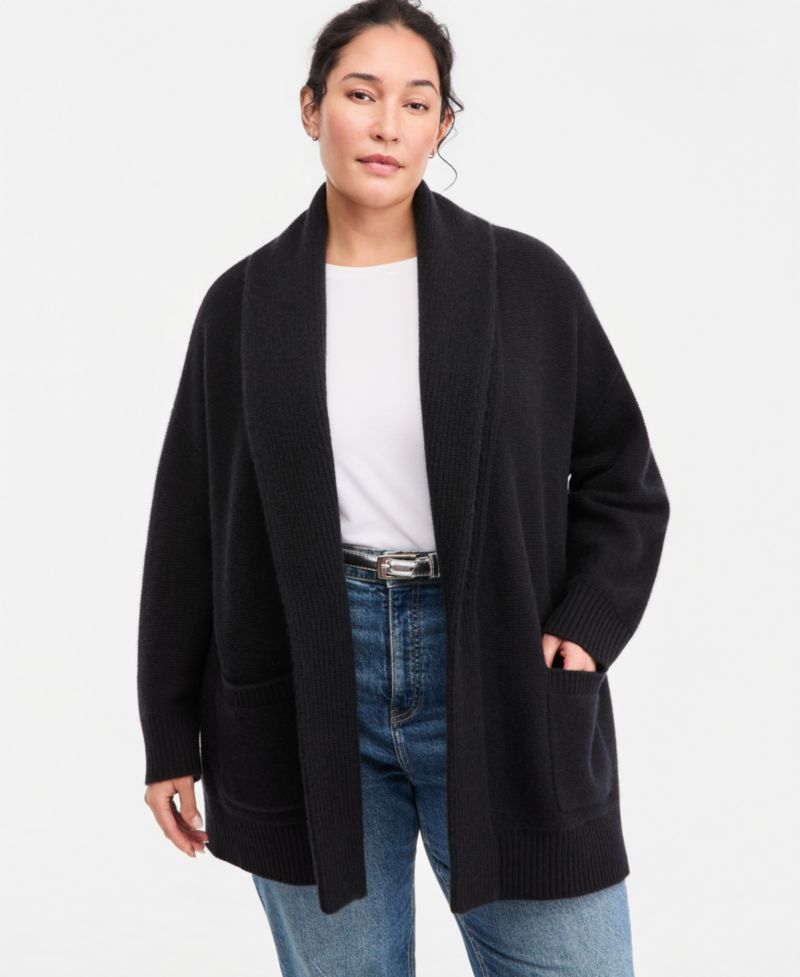 Plus Size 100% Cashmere Shawl-Collar Cardigan