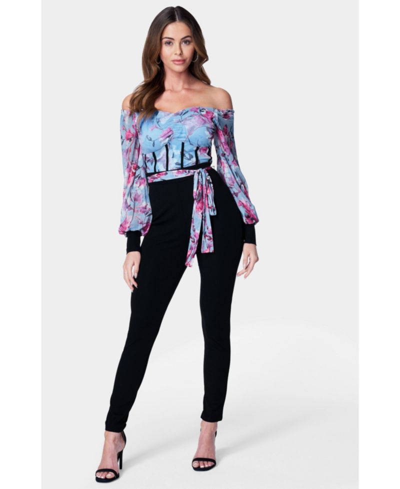 Women's Printed Mesh Off Shoulder Catsuit