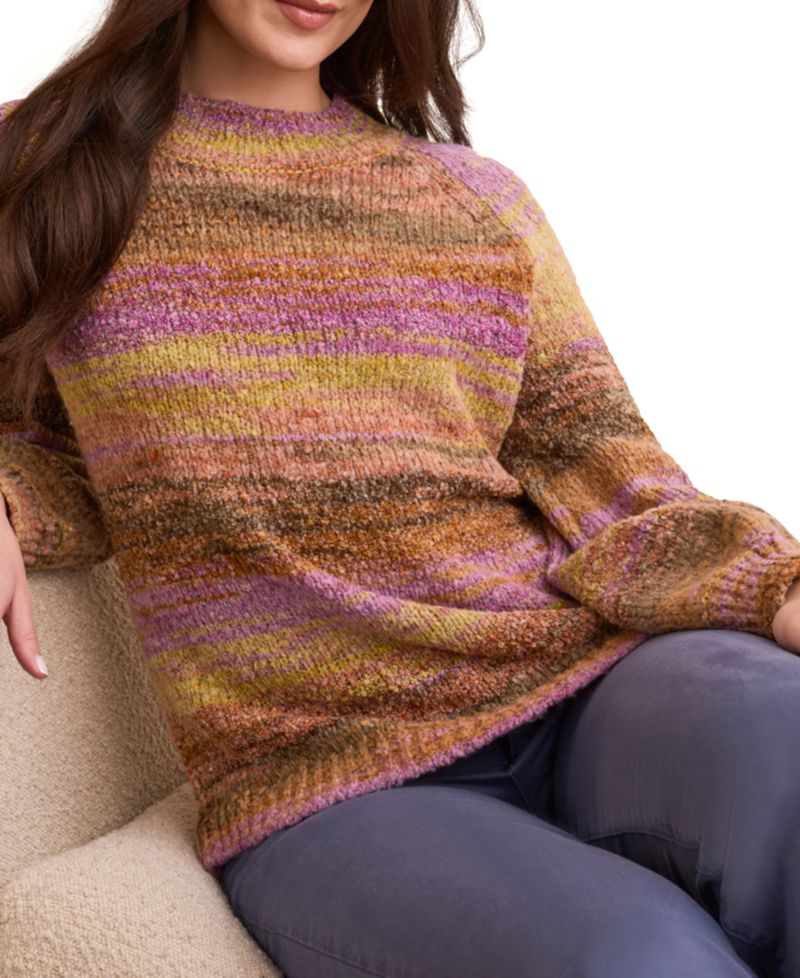 Women's Boucle Yarn Mock Neck Puff Sleeve Sweater
