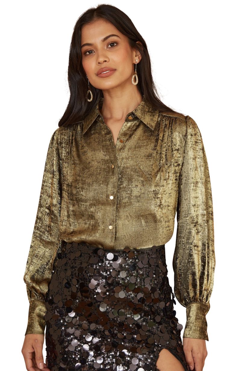 Women's Metallic Relaxed Balloon Sleeve Shirt