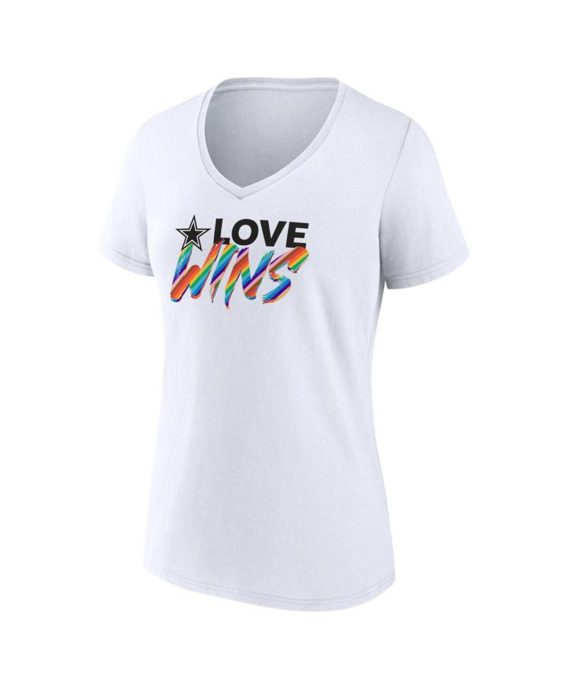 Women's White Dallas Cowboys Love Wins V-Neck T-shirt
