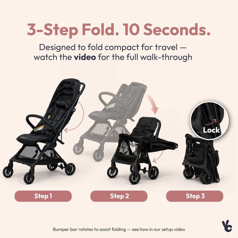 HopLite Ultralight Compact Lightweight Baby Stroller For Airplane - Travel Stroller for Newborn from Birth to 55 lbs, Jet Black
