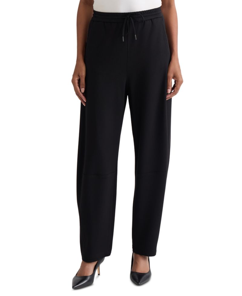 Petite Pull-On Barrel-Leg Mid-Rise Pants