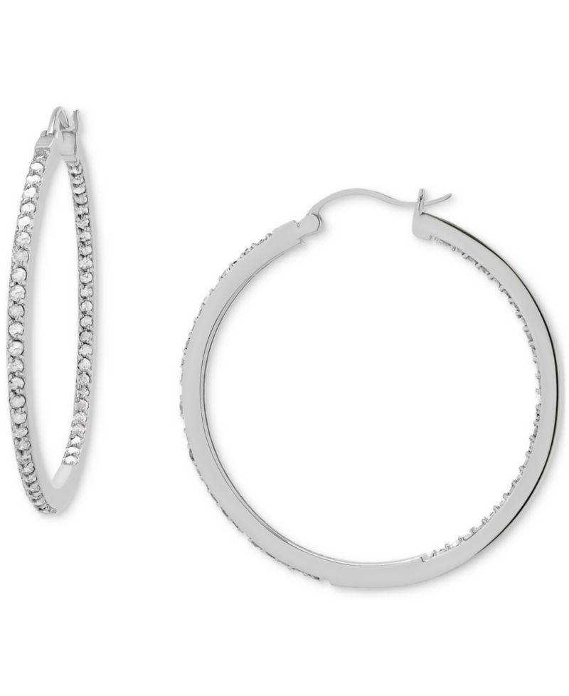 Diamond In & Out Hoop Earrings (1 ct. t.w.) in Sterling Silver or 14k Gold-Plated Sterling Silver