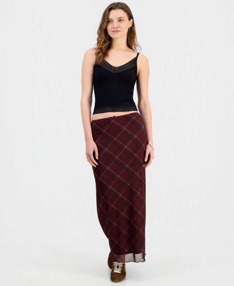Juniors' Printed Mesh Midi Skirt