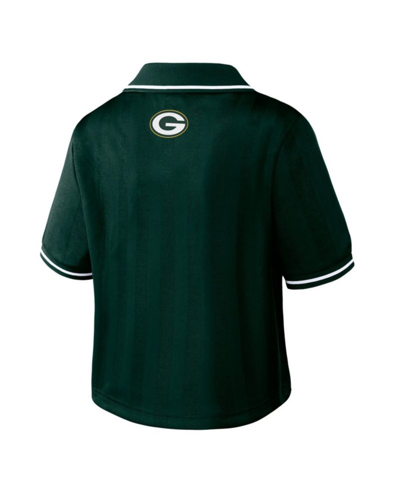 Women's Green Green Bay Packers Cropped Jersey Polo Shirt