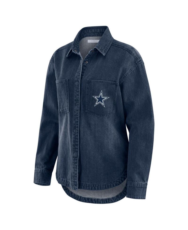 Women's Denim Dallas Cowboys Washed Oversized Denim Full-Snap Shacket