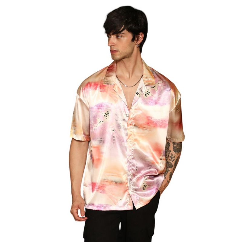 Men's Cantaloupe Orange & Amethyst Purple Abstract Sheen Oversized Shirt