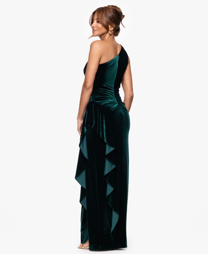 Petite Long Velvet One-Shoulder Dress
