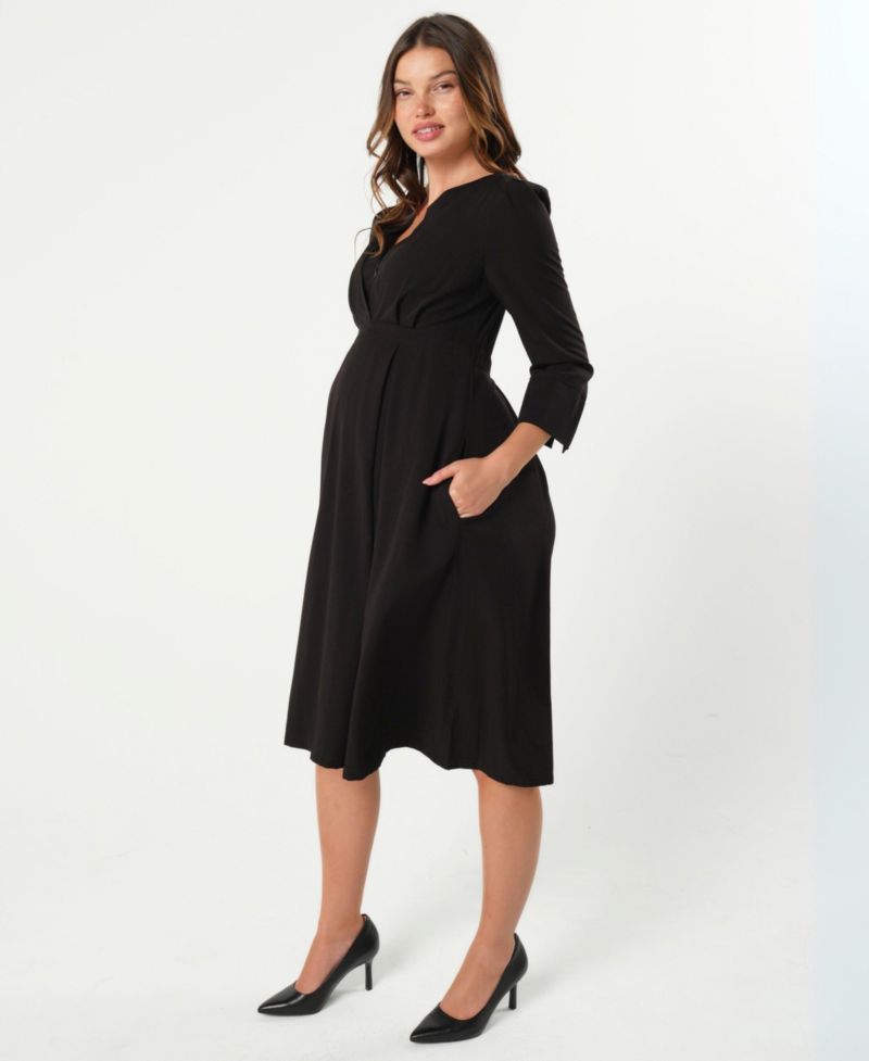 Maternity Empire Waist Nursing Midi Tea Dress in TENCEL