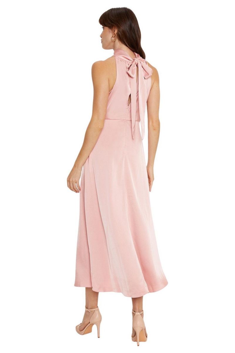 Women's Satin Halter Neck Midi Bridesmaid Dress