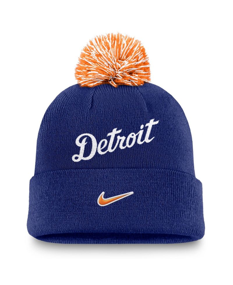 Men's Royal Detroit Tigers Peak Cuffed Knit Hat with Pom
