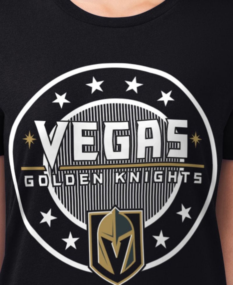 Women's Black Vegas Golden Knights Super-Slim Lightweight Pinstripe Circle Graphic T-Shirt