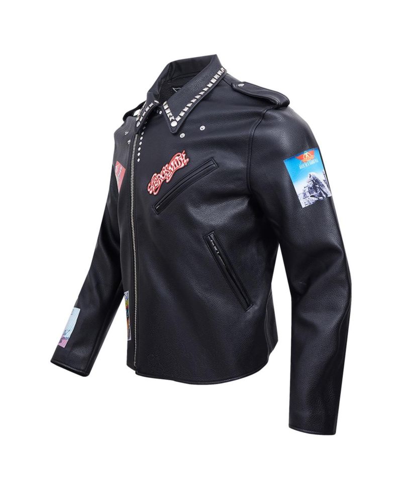 Men's Black Aerosmith Big Ones Graphic Biker Full-Zip Jacket