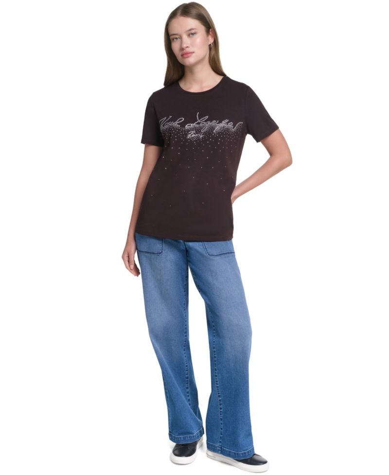 Women's Sparkle Embellished Logo Graphic Crewneck T-Shirt