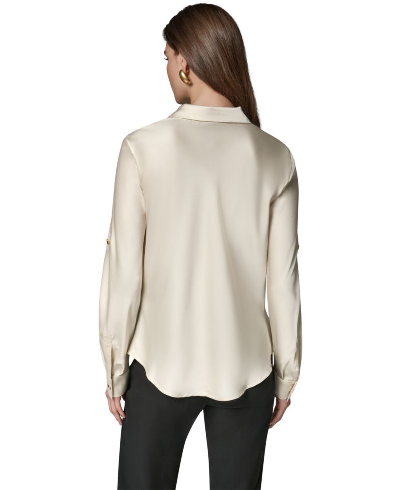 Petite Satin Back Crepe Long-Sleeve Top