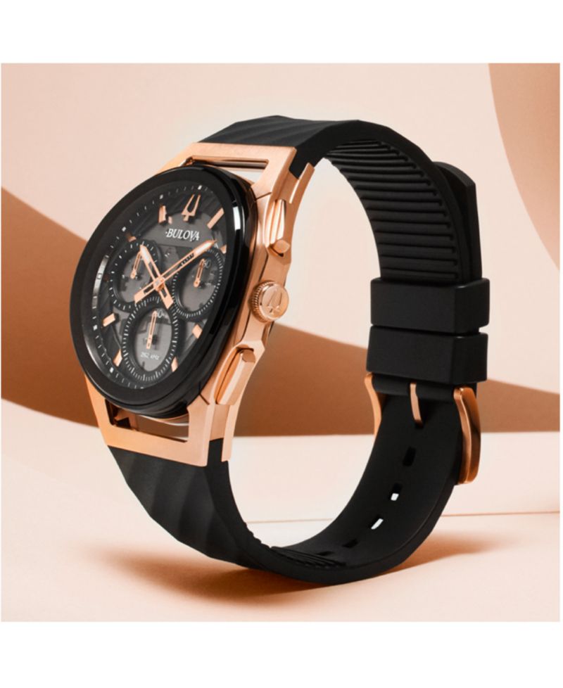 Men's Chronograph Curv Black Rubber Strap Watch 44mm