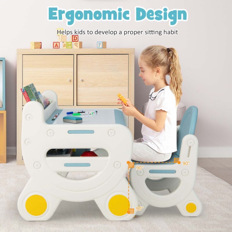 Kids' Erasable Drawing Table and Chair with Storage, 2-Piece Set