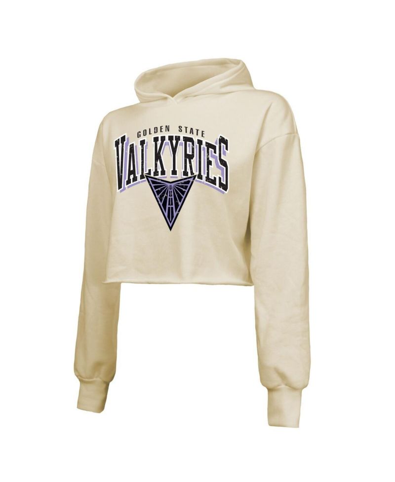 Women's Cream Golden State Valkyries Circus Shot Drop Shoulder Tri-Blend Cropped Pullover Hoodie