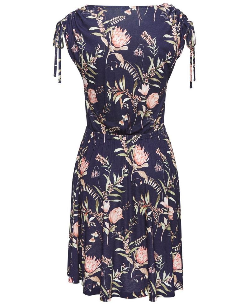 Women's Viscose Printed Tie Detail Fit-and-Flare Short Dress