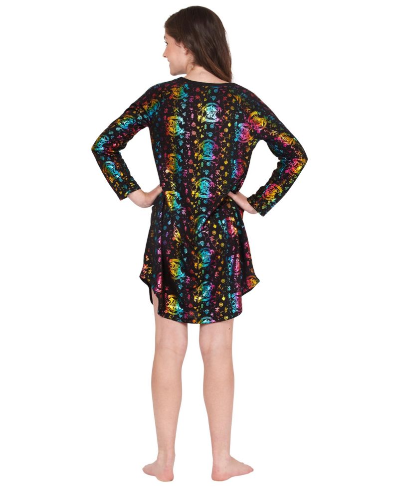 Little Girls Hogwarts Rainbow Hologram Raglan Nightgown Pajama
