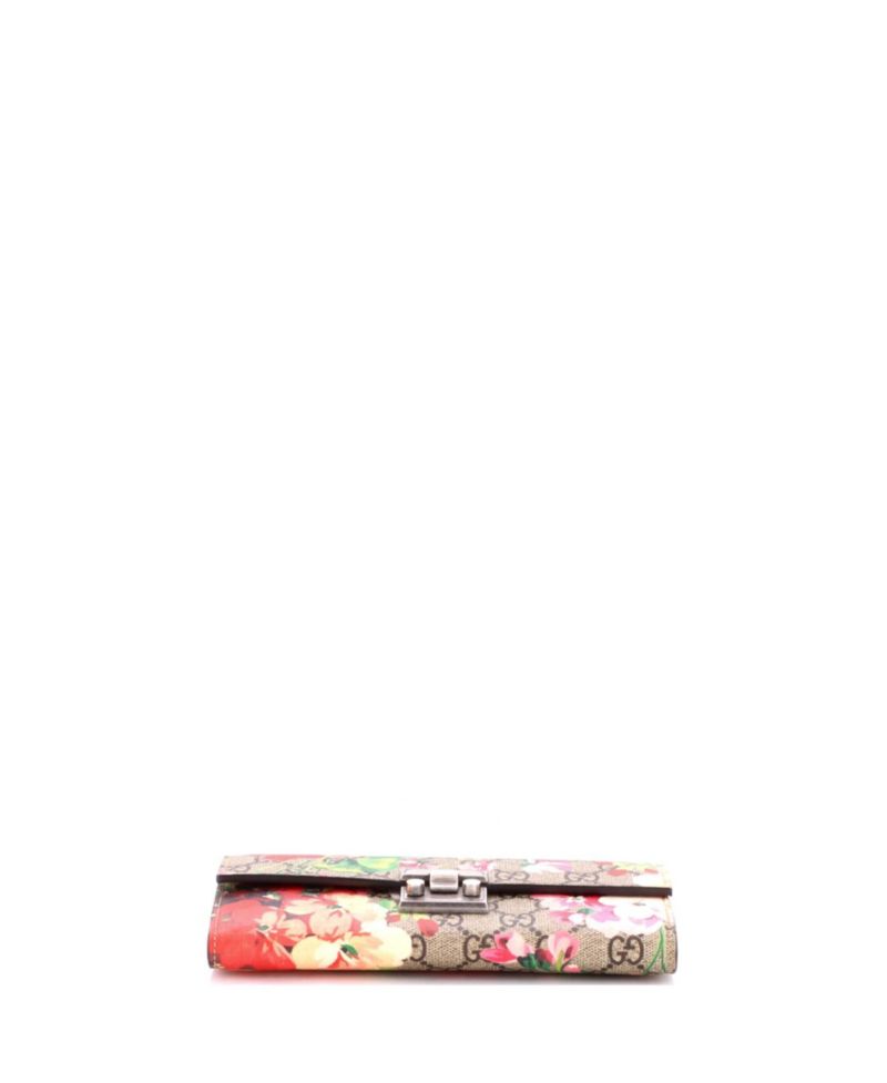 Long Padlock Continental Chain Wallet Blooms Print GG Coated Canvas