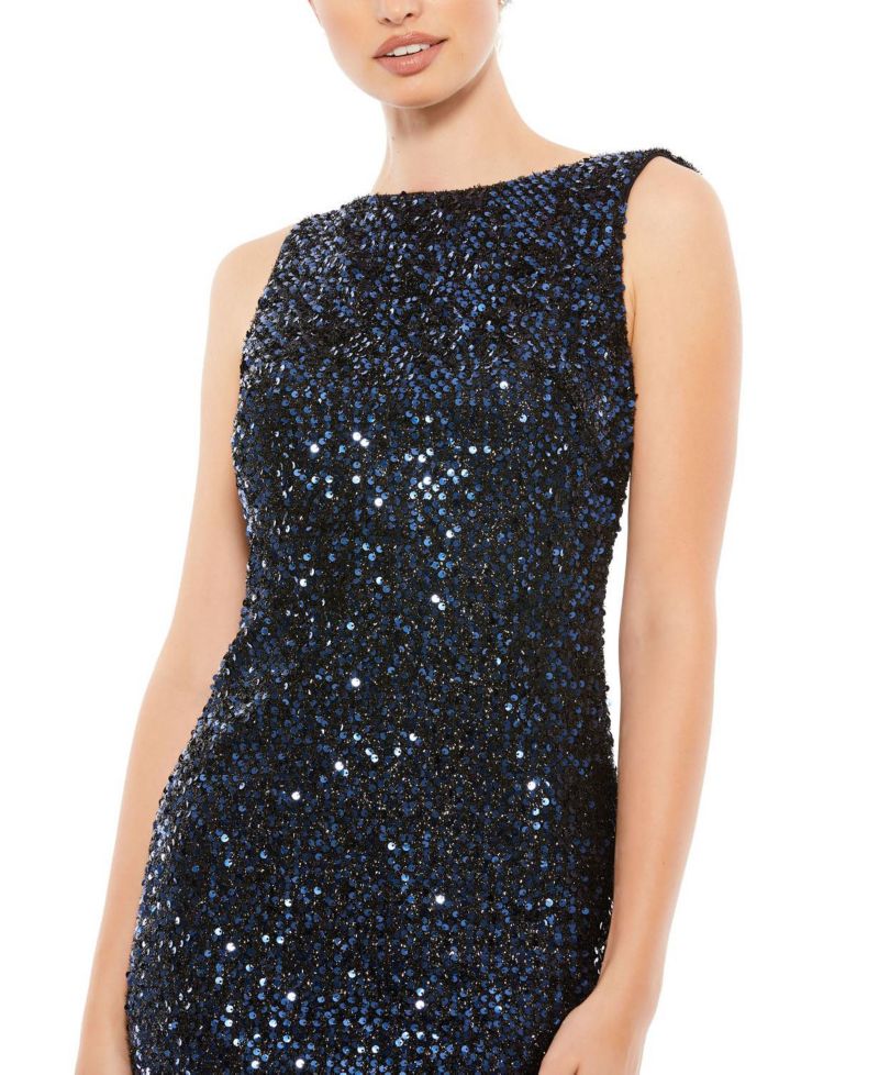 Women's Embellished Faux Wrap Illusion Puff Sleeve Gown