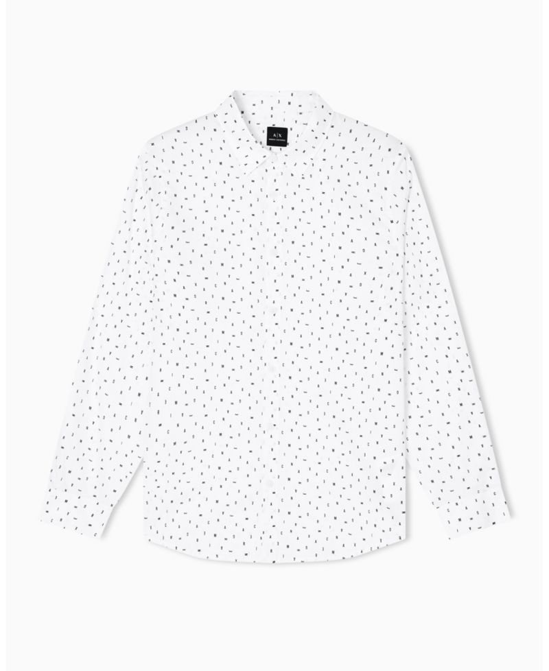 Men's Allover Letter Logo Satin Woven Shirt