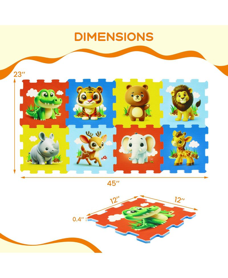 8 Pieces Educational Animal Foam Play Mat for Babies