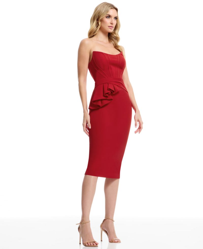 Women's Strapless Exposed Boning Bustier Midi Dress