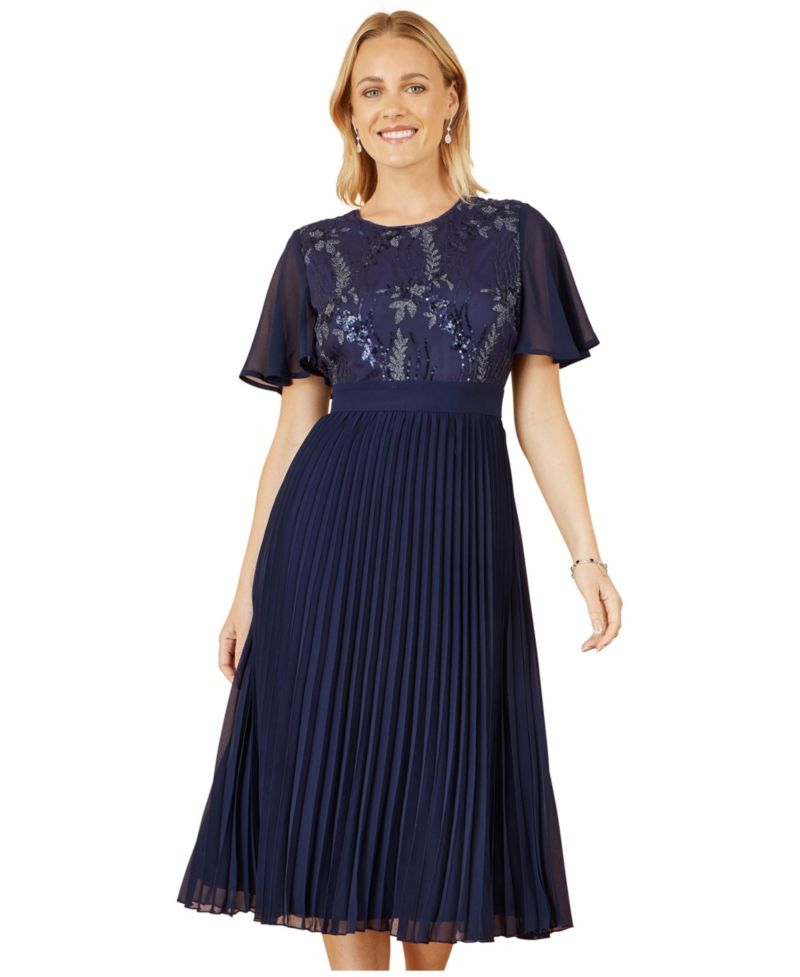 Women's Sequin Embellished Pleated Midi Dress