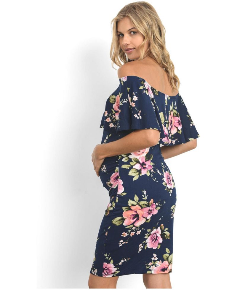 Women's Bodycon Off-the-Shoulder Floral Ruffle Dress
