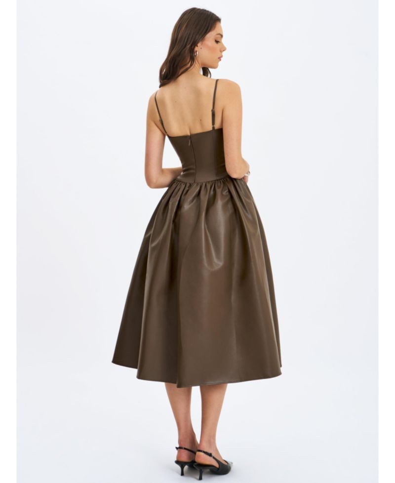 Women's Parisia Cocoa Faux Leather Drop Waist Maxi Dress