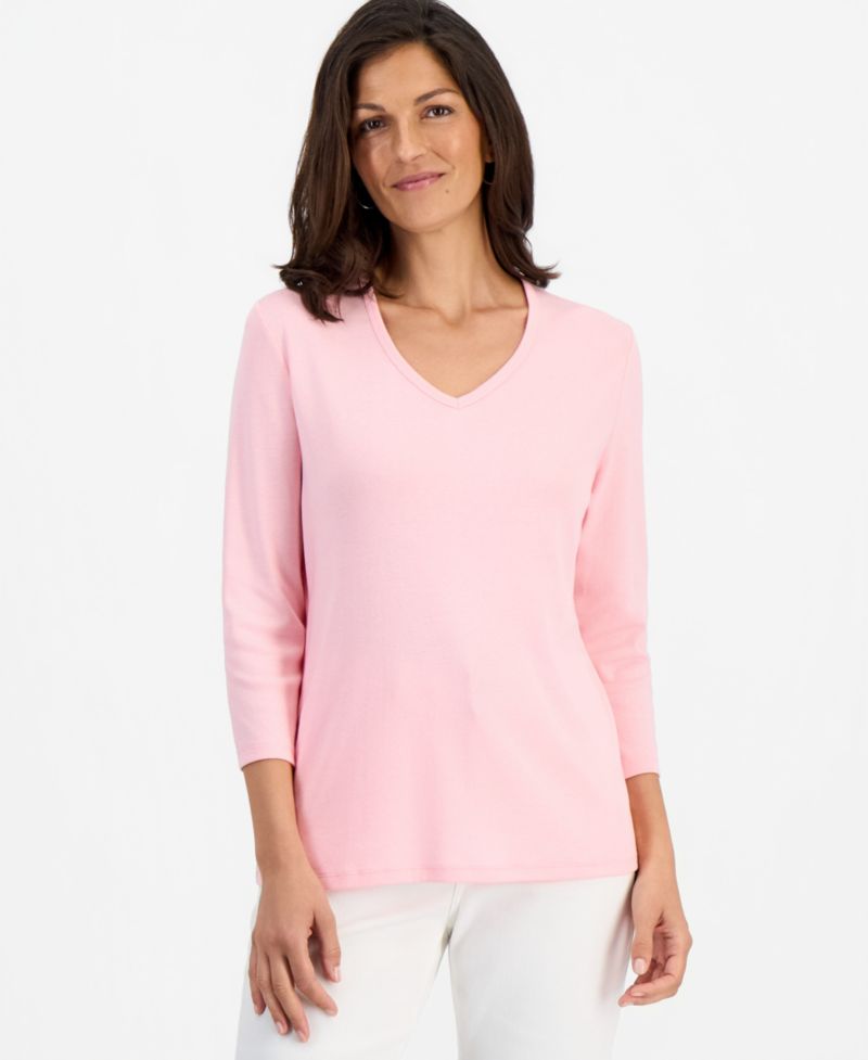 Petite V-Neck 3/4-Sleeve T-Shirt