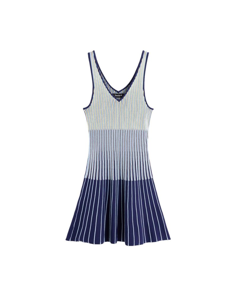 Women's Fit & Flare Striped Sleeveless Sweater Dress