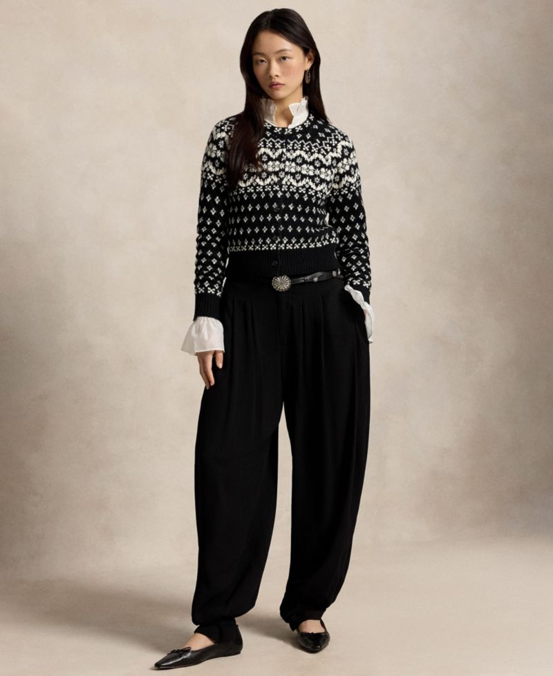 Women's Fair Isle Crewneck Cropped Wool-Cotton Blend Cardigan