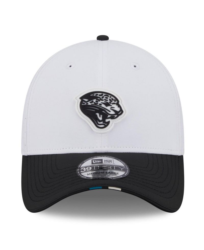 Men's White/Black Jacksonville Jaguars 2025 NFL Training Camp Throwback Logo 39THIRTY Flex Hat