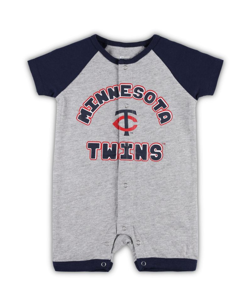 Newborn and Infant Boys and Girls Heather Gray Minnesota Twins Extra Base Hit Raglan Full-Snap Romper
