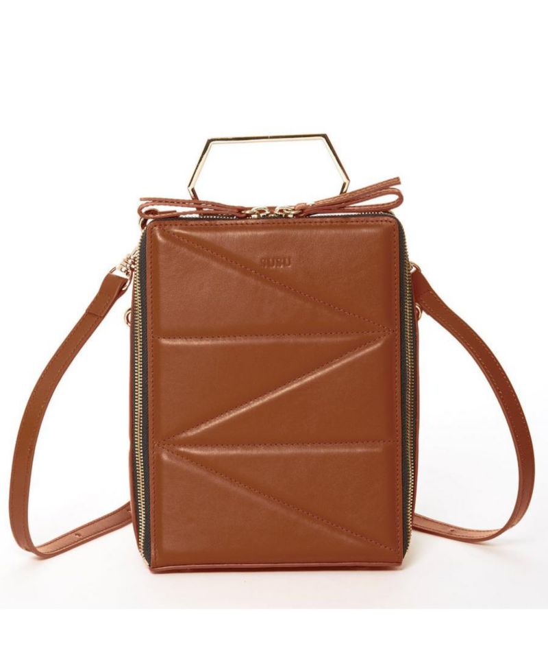 Brown Leather Backpack Purse Women s Convertible Crossbody Bag Modern Geometric Work & Travel Handbag with Top Handle