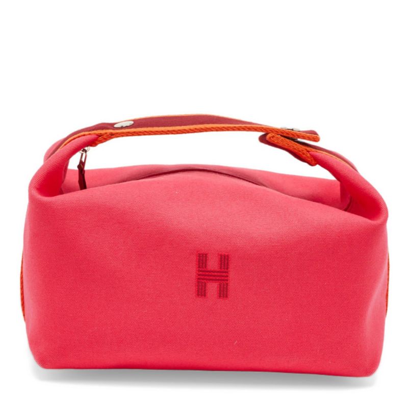 Pre-Owned HERMES Bride-A-Brac Large Hibiscus Toile Canvas Pouch