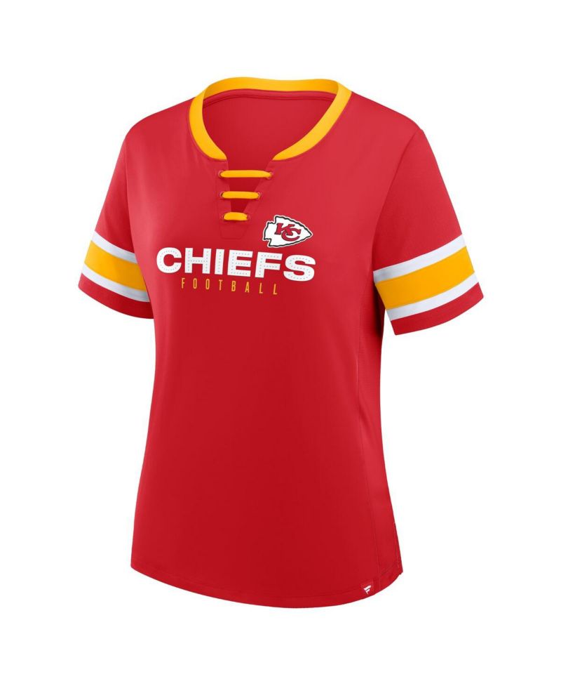 Women's Red Kansas City Chiefs Plus Size Red Zone Athena Lace-Up V-Notch Neck T-Shirt